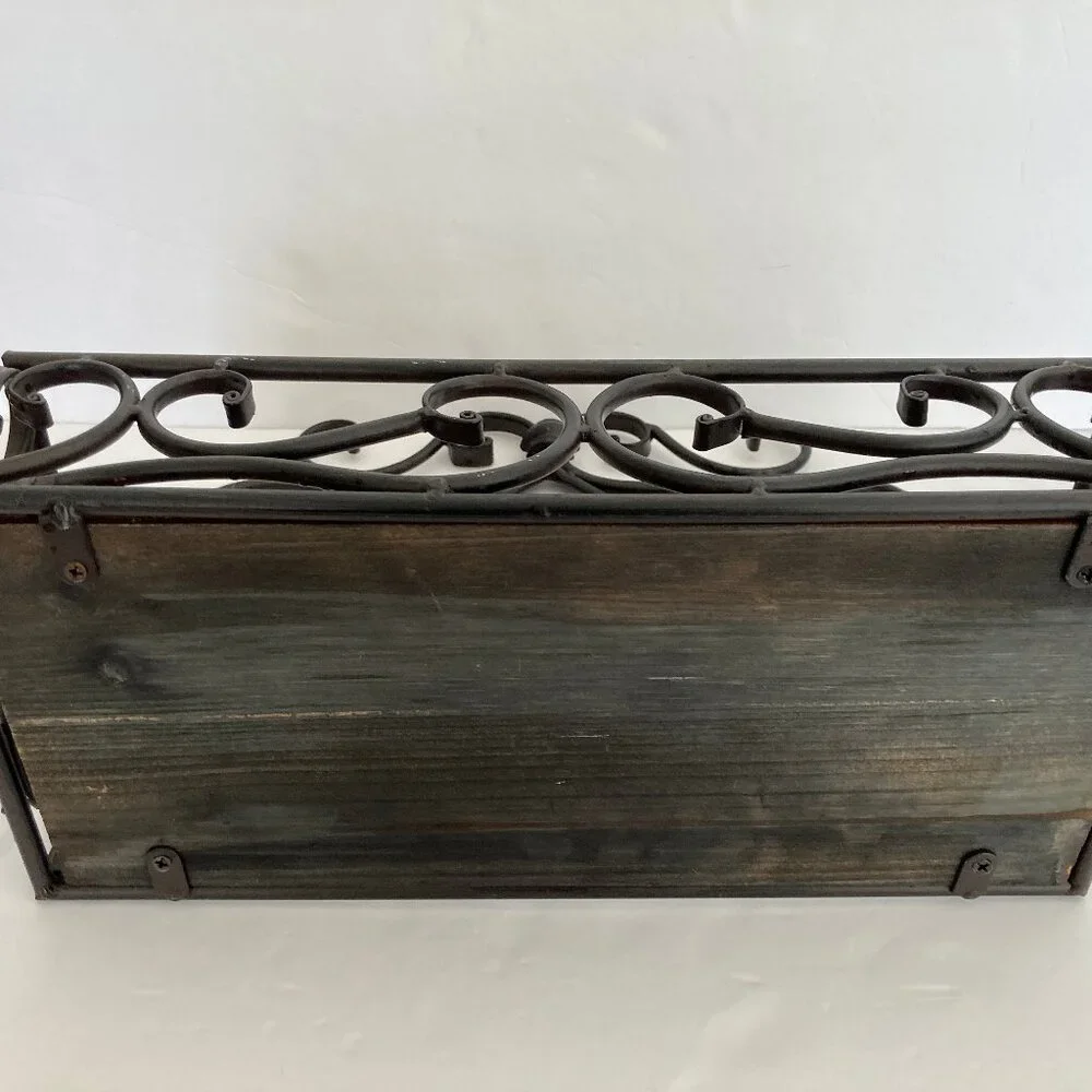 Vintage Wooden Iron Scroll Wall Shelf 12